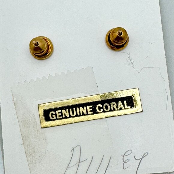 Genuine Coral Stud Earrings 12Kt Gold Filled & 14Kt Gold Posts Vintage Gift - Picture 3 of 6